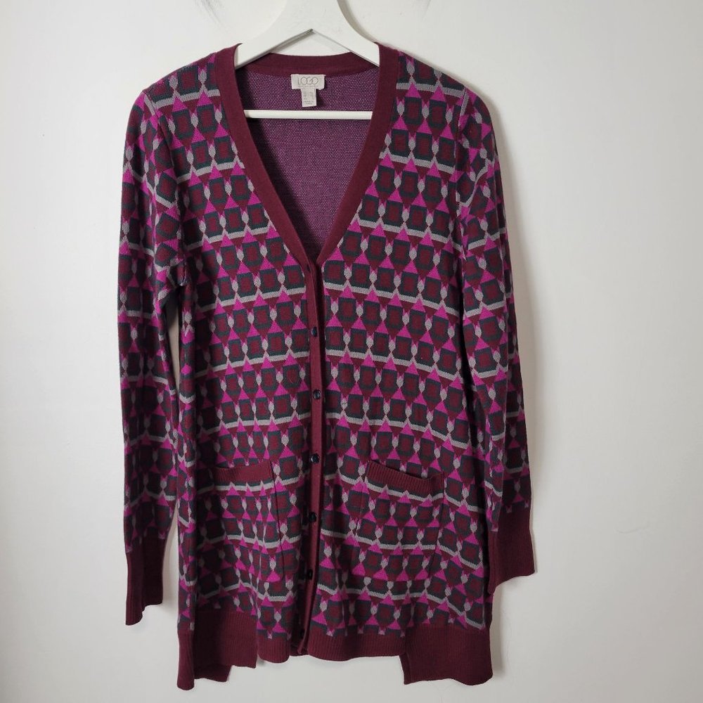 LOGO by Lori Goldstein Size XS Jacquard Button Front Cardigan Sweater
